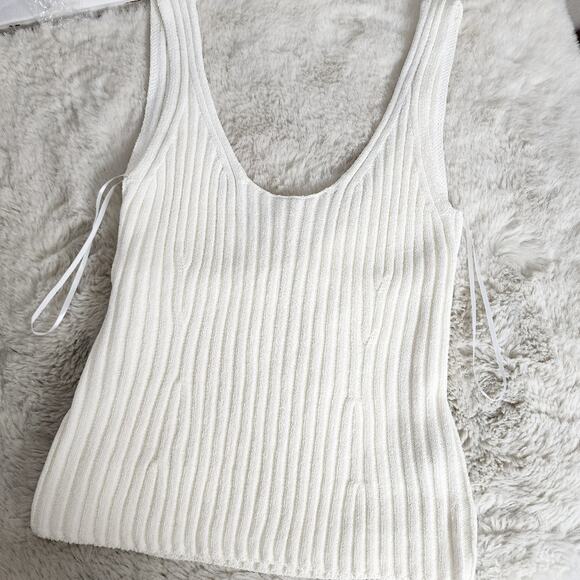 NEW Vince Rib Tie Back Cotton Blend White Ribbed Knit Tank Top - Picture 5 of 12